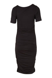 Product shot of the Jasper Ruched Dress in colour Black (Black), from the front