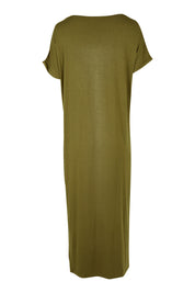 Product shot of the Elsie Dress in colour Darkolive (Green), from the back