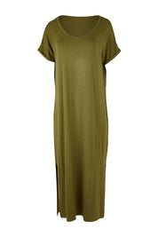 Product shot of the Elsie Dress in colour Darkolive (Green), from the front