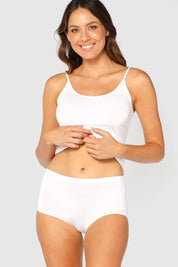 A model wearing the Bamboo Full Brief 3 Pack in colour BWP (Black), from the front, cropped image