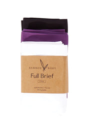 Product shot of the Bamboo Full Brief 3 Pack in colour BWP (Black), from the front
