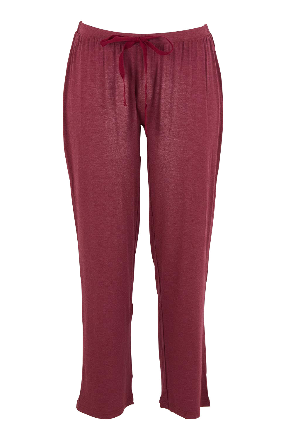Product shot of the Relax PJ Long Bamboo Pants in colour Burgundy (Red), from the front