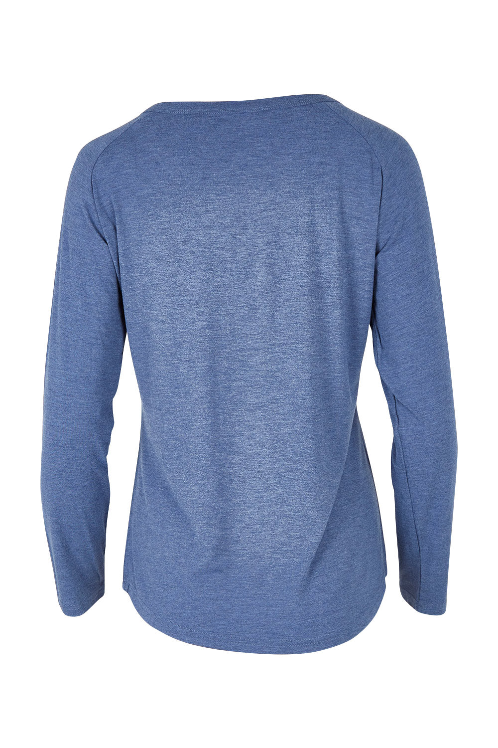 Product shot of the Henley Long Sleeve Bamboo Top in colour Twilight (Blue), from the back