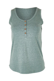 Product shot of the Henley Bamboo Singlet in colour Moss (Green), from the front