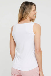 A model wearing the Henley Bamboo Singlet in colour White (White), from the back