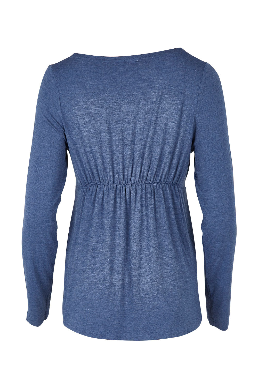 Product shot of the Long Sleeve Cross Front PJ Top in colour Twilight (Blue), from the back