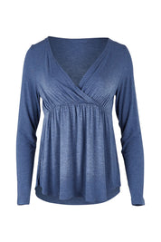 Product shot of the Long Sleeve Cross Front PJ Top in colour Twilight (Blue), from the front