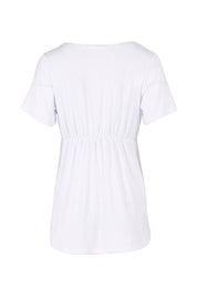 Product shot of the Short Sleeve Cross Front PJ Top in colour White (White), from the back
