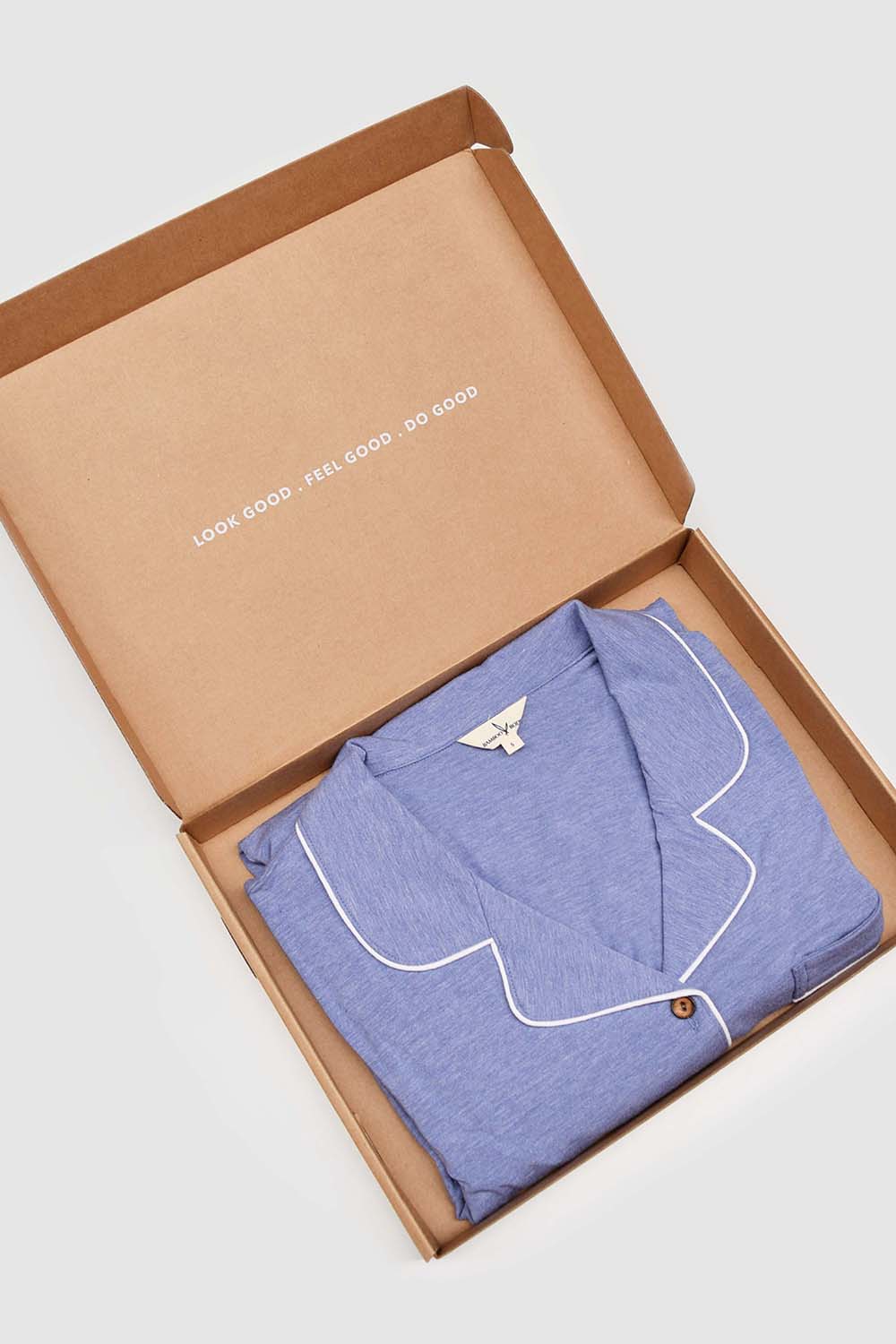 Product shot of the Bamboo PJ Set in colour Lavender (Blue), detail