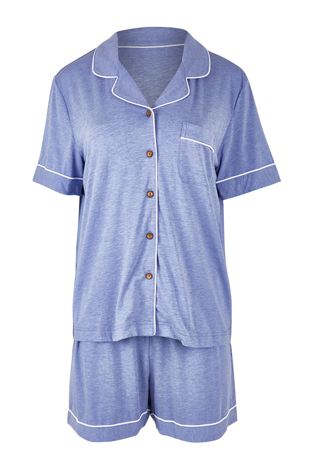 Product shot of the Bamboo PJ Set in colour Lavender (Blue), from the front