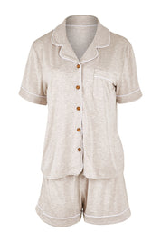Product shot of the Bamboo PJ Set in colour Oatmeal, from the front