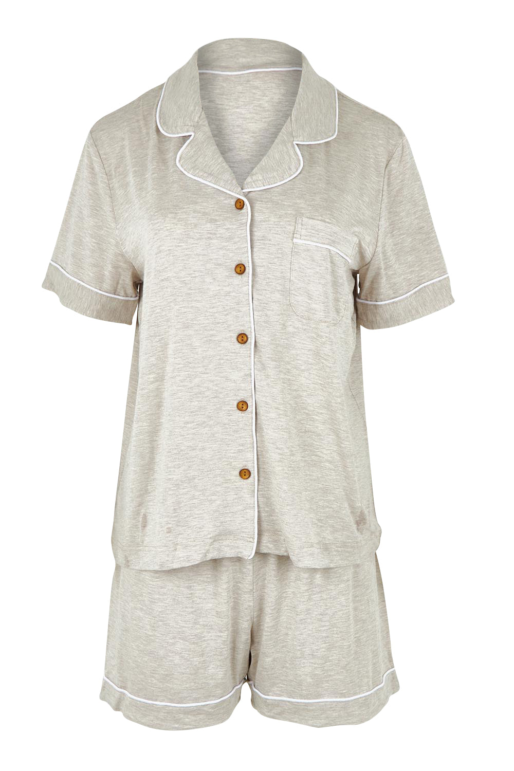Product shot of the Bamboo PJ Set in colour Oatmeal, from the front
