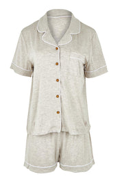 Product shot of the Bamboo PJ Set in colour Oatmeal, from the front