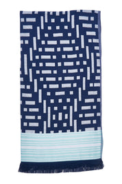 Product shot of the Woven Express Towel With Fringe in colour KaiNavy (Blue), from the front