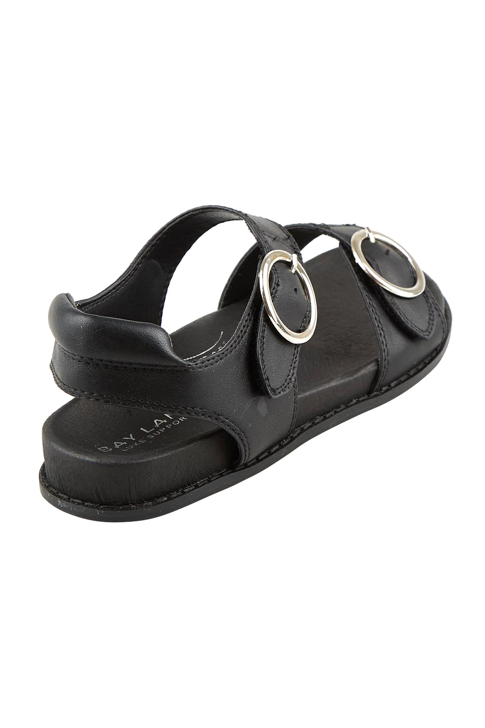 Product shot of the Molly Leather Velcro Slide - Black in colour Black, from the back