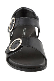 Product shot of the Molly Leather Velcro Slide - Black in colour Black, showing detail