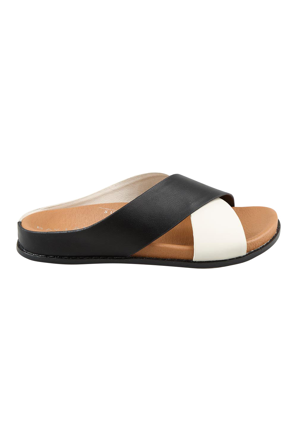 Product shot of the Mystic Leather Slide - Blackice in colour Blackice, from the front