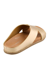 Product shot of the Mystic Leather Slide - Champagne in colour Champagne, from the back