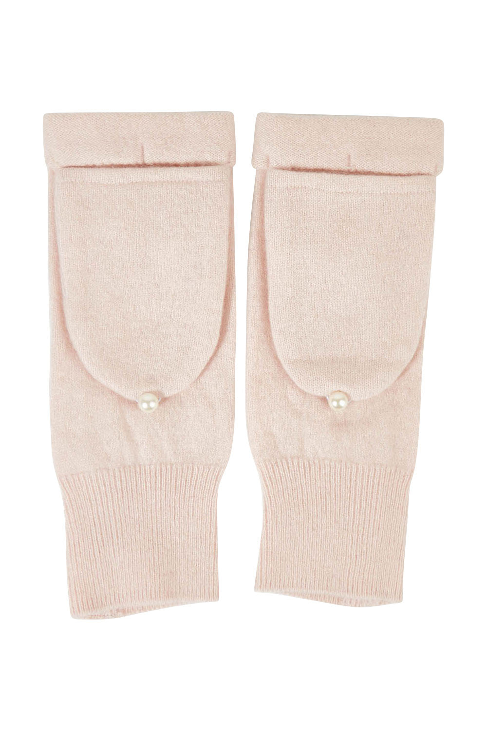 Product shot of the Upcycled Cashmere Hooded Fingerless Gloves in colour Babypink (Pink), from the front