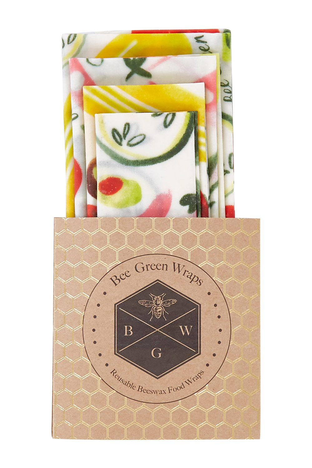 Product shot of the Organic Cotton Four Starter Beeswax Wraps Pack in colour Vegetables (White), from the front