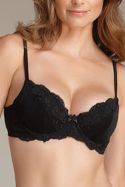 A model wearing size 10C of the Body Lace Contour Bra in colour Black - Black (Black), from the front, cropped image