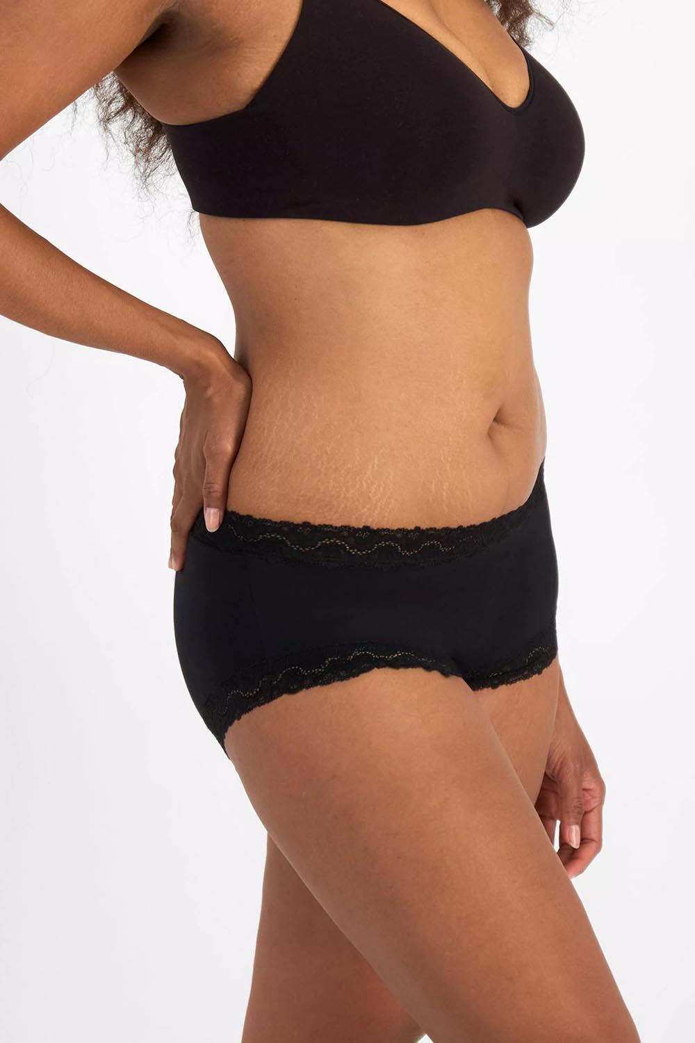 Model Genericm wearing size sample of the Marais Cotton Full Brief - Black in colour Black, from an angle