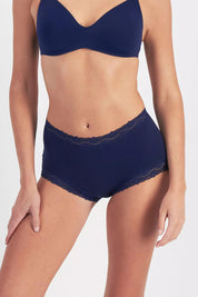 Model Genericm wearing size sample of the Marais Cotton Full Brief - Darksapphire in colour Darksapphire, in a cropped view