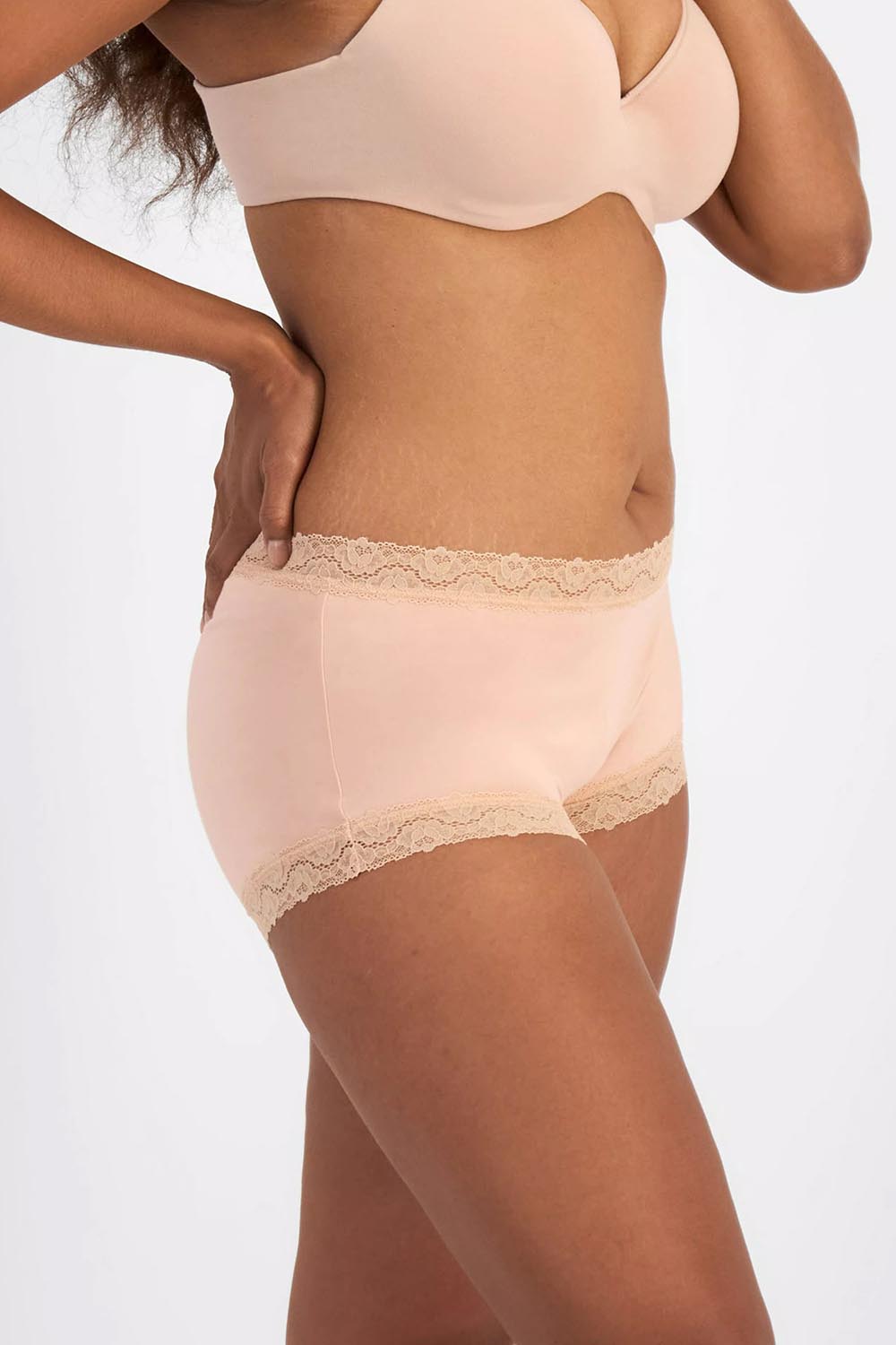 Model Genericm wearing size sample of the Marais Cotton Full Brief - Nudeppn in colour Nudeppn, from an angle