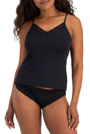 Model Genericm wearing size sample of the Marais Cotton Cami - Black in colour Black, in a cropped view