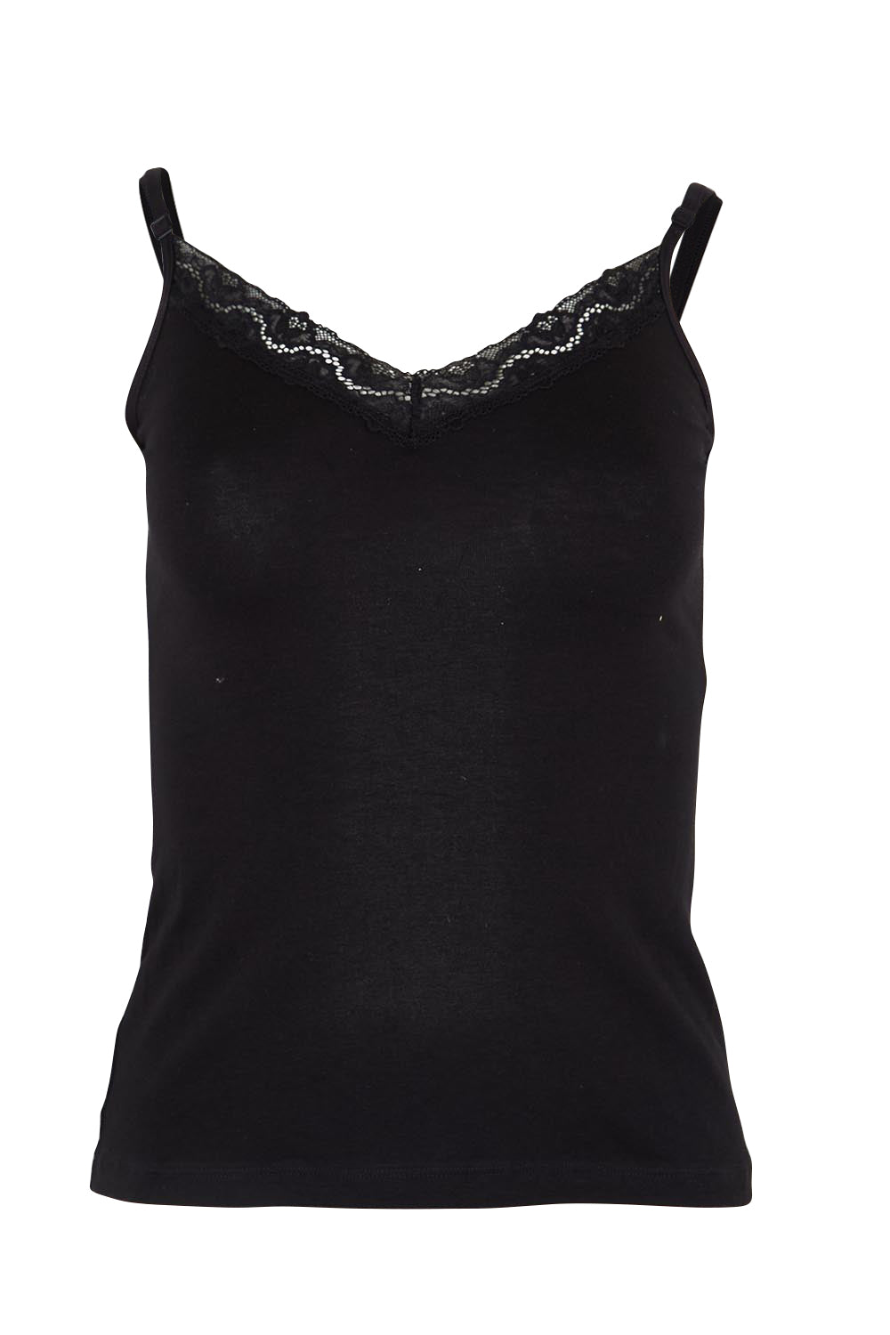 Product shot of the Marais Cotton Cami - Black in colour Black, from the front