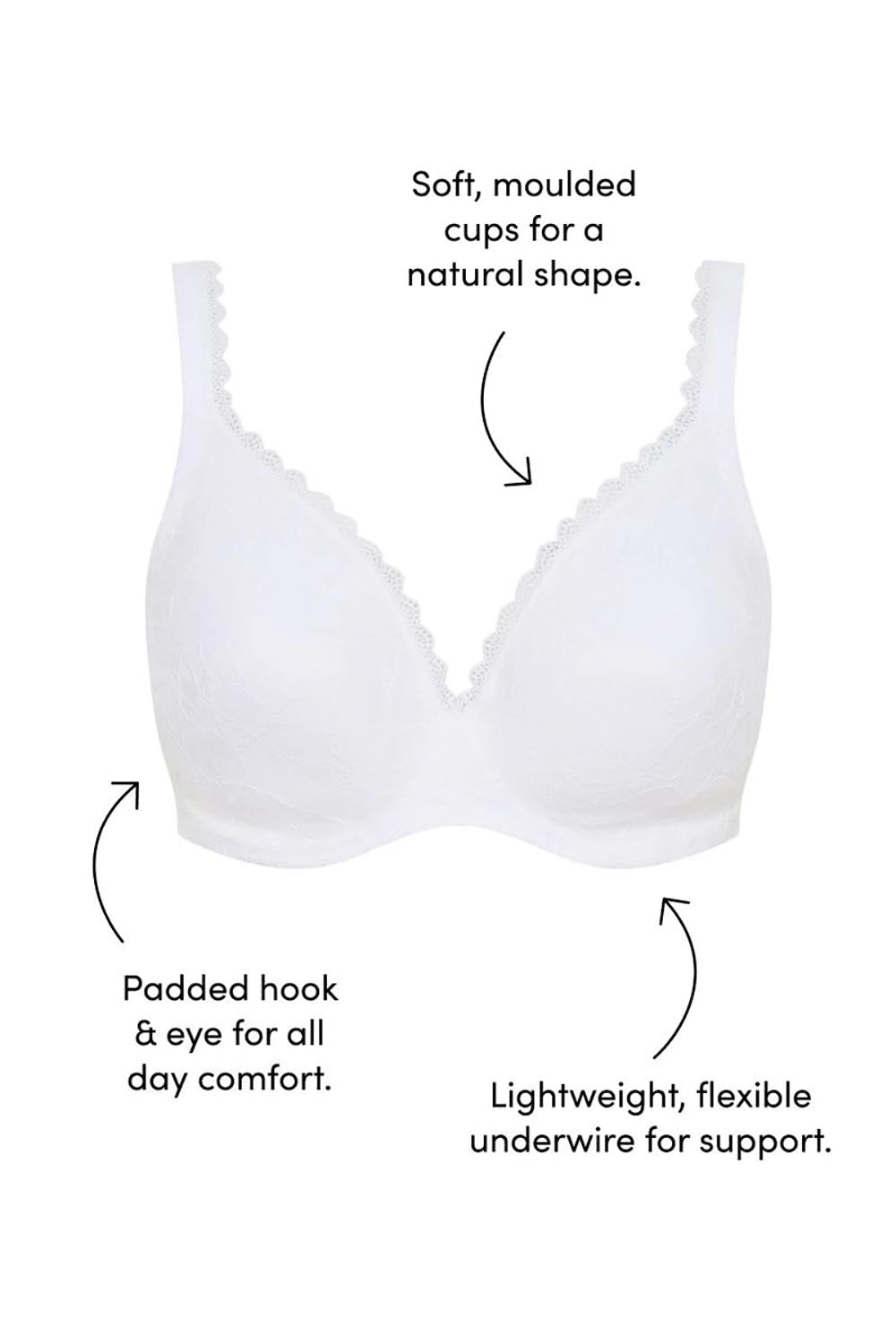 Product shot of the Barely There Lace Contour Bra in colour White (White), detail