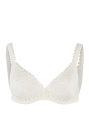 Product shot of the Barely There Lace Contour Bra in colour Ivory (White), from the front