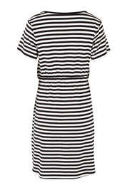 Product shot of the Milla Tin colourShirt Dress - Blkstripe (Black), from the back