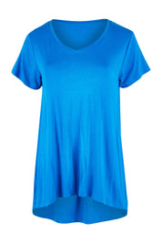 Product shot of the Matilda Tee in colour Saphire (Blue), from the front