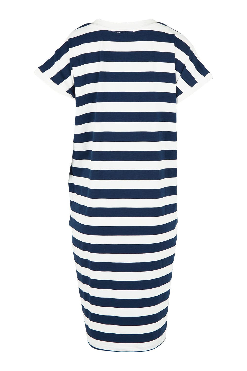Product shot of the Zena Cotton Tin colourShirt Dress - Navystripe (Blue), from the back