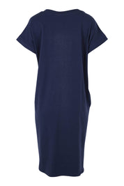 Product shot of the Zena Cotton Tin colourShirt Dress - Ashblue (Blue), from the back