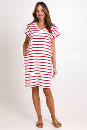Model Madelinec wearing size 10 of the Zena T-Shirt Dress – Red in colour Red, from the front