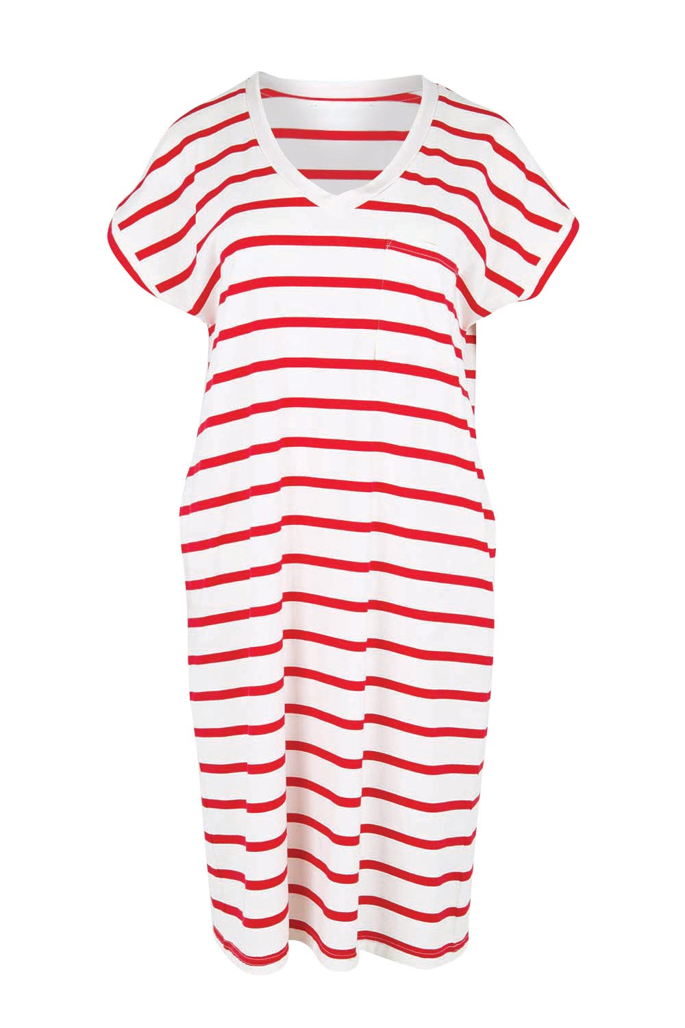 Product shot of the Zena T-Shirt Dress – Red in colour Red, from the front