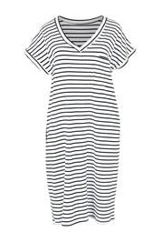 Product shot of the Zena Cotton Tin colourShirt Dress - Whtblkstr (White), from the front