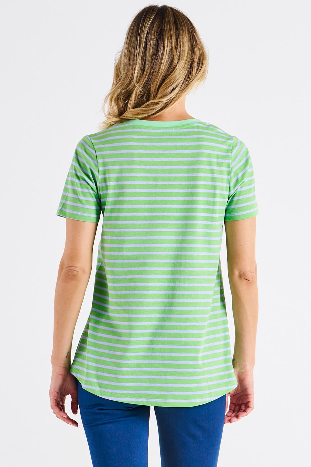 A model wearing the Luella Australian Cotton Tee in colour Grnteastr (Green), from the back