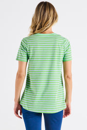 A model wearing the Luella Australian Cotton Tee in colour Grnteastr (Green), from the back