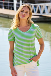 A model wearing the Luella Australian Cotton Tee in colour Grnteastr (Green), from the front, showing the whole outfit