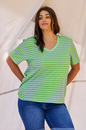 A model wearing the Luella Australian Cotton Tee in colour Grnteastr (Green), from the front, showing the whole outfit