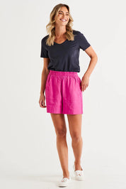 A model wearing the Luella Australian Cotton Tee in colour Coal (Black), from the front, showing the whole outfit