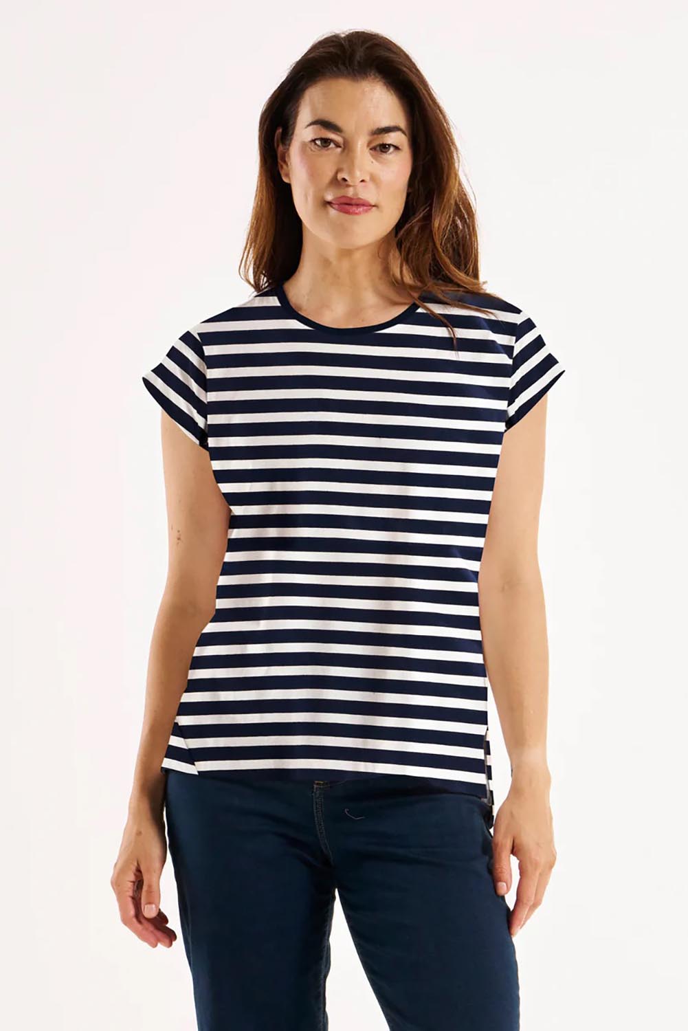Betty Basics Women's Michaela Australian Cotton Top in Navy Stripe ...