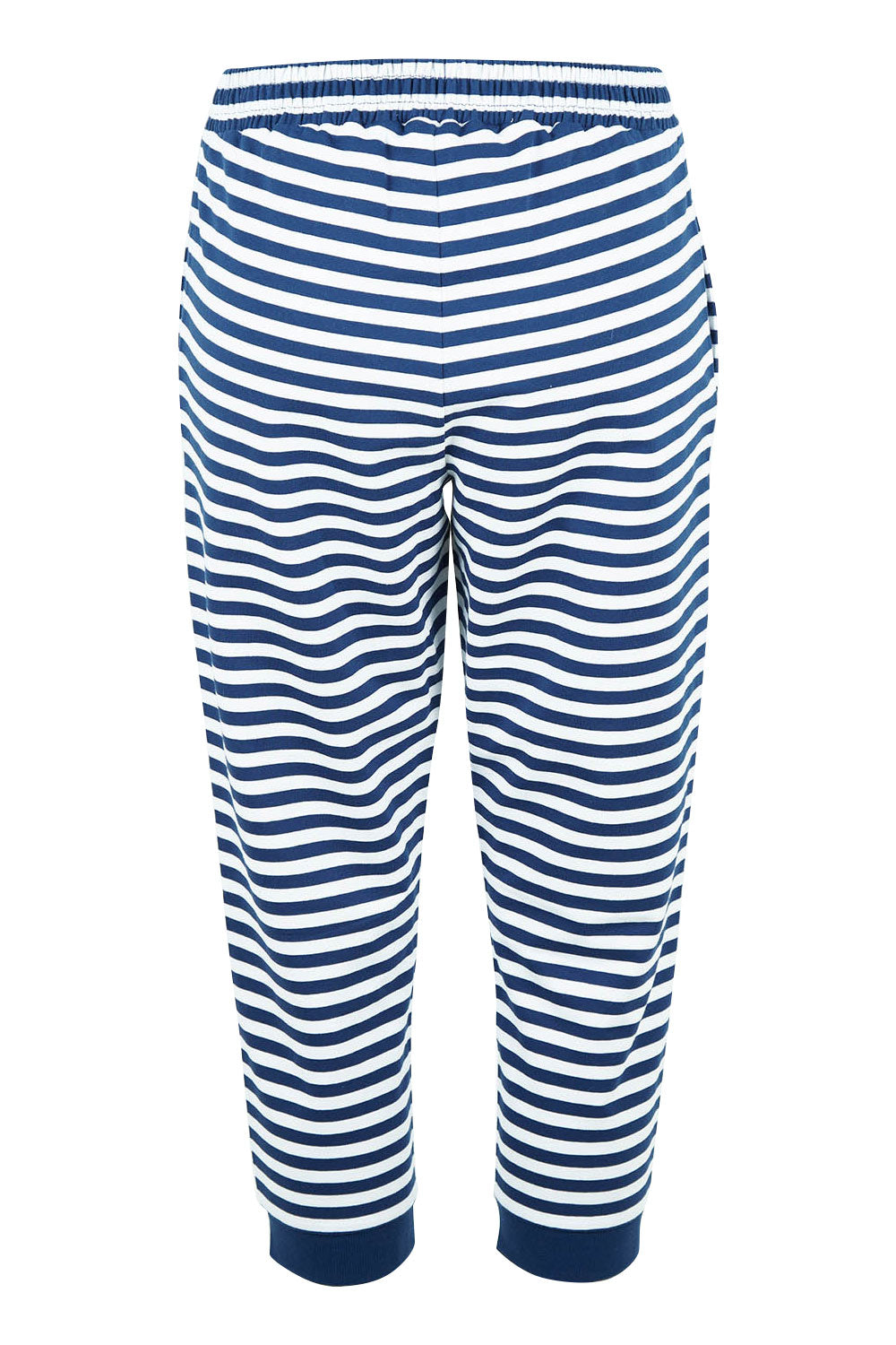 Product shot of the Tasha Crop Jogger in colour Oceanstrip (Blue), from the back