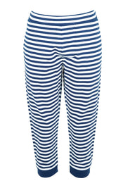 Product shot of the Tasha Crop Jogger in colour Oceanstrip (Blue), from the front