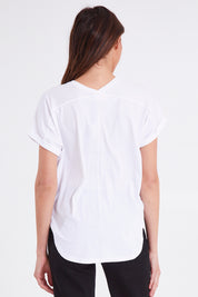 Model Madeline wearing size 10 of the Avril Print Tee in colour White (White), from the back