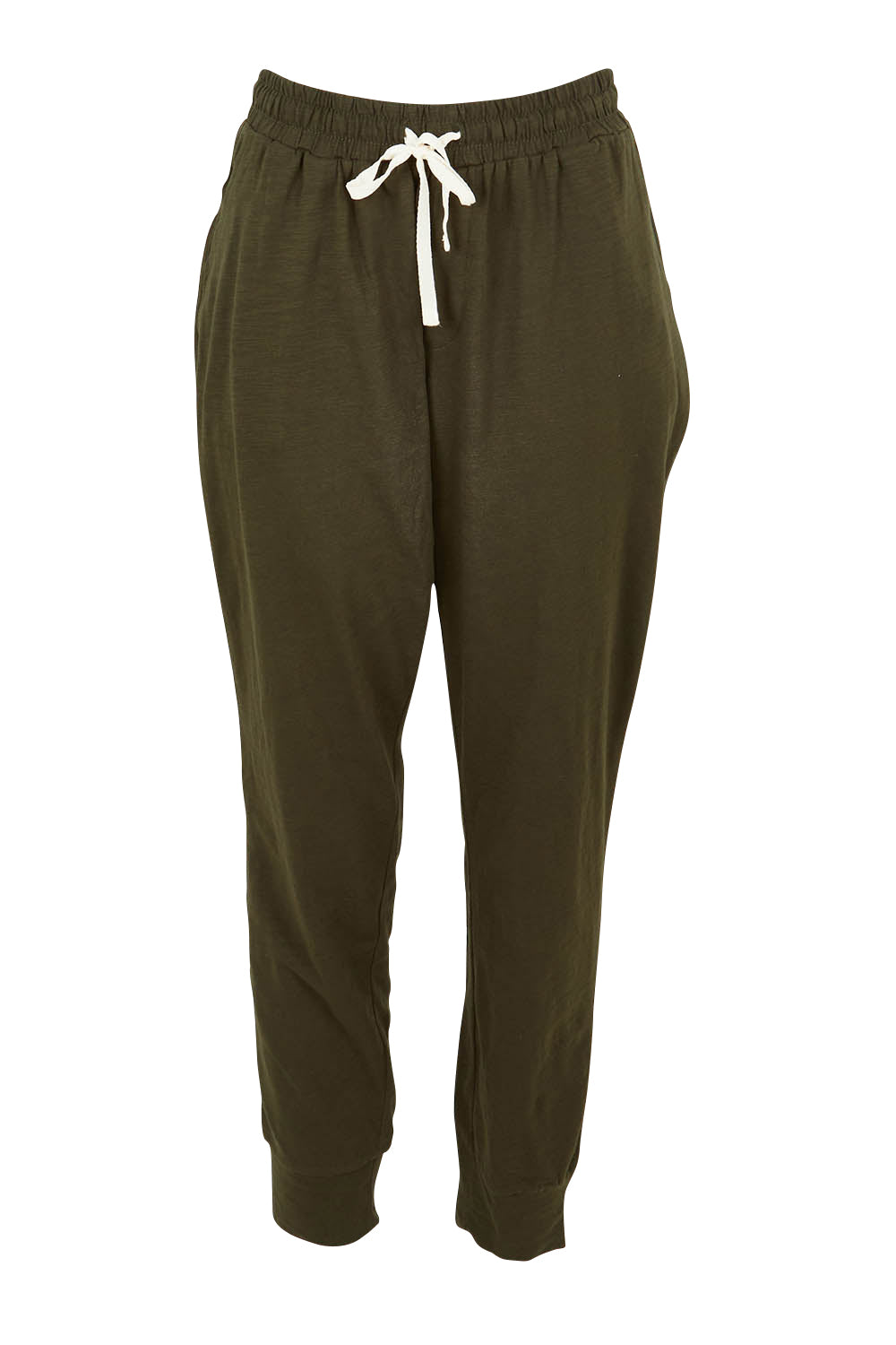 Product shot of the Bondi Cotton Jogger in colour Huskgreen (Green), from the front