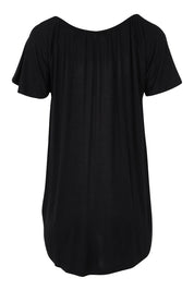 Product shot of the Coral Bamboo Shirred Tee in colour Black (Black), from the back